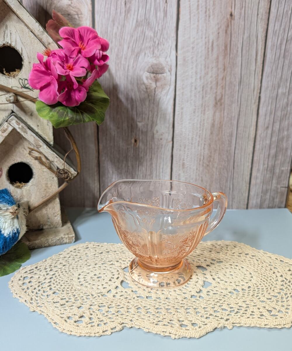 Federal Glass Pink Depression Glass Footed Creamer "Sharon Cabbage Rose" Pattern